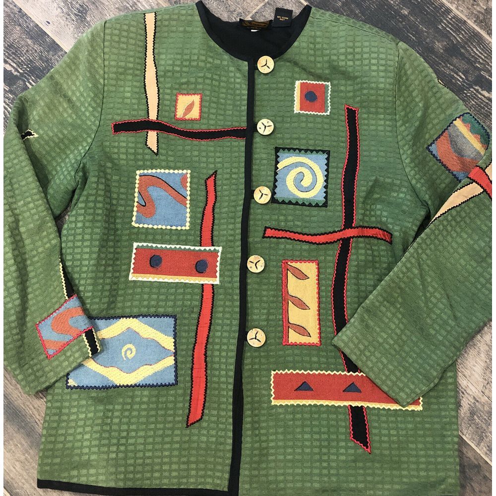 Allure Embroidered Art to Wear Green Abstract Blazer Jacket Size Medium‎